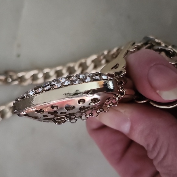 Heart Lock and Key Gold Tone Chain Pendant Necklace - Picture 15 of 16